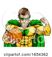 Poster, Art Print Of Superhero Holding Basketball Ball Sports Mascot