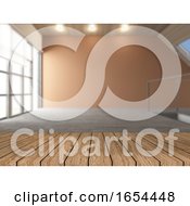 Poster, Art Print Of 3d Wooden Table Looking Out To A Defocussed Empty Room
