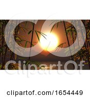 Poster, Art Print Of 3d Bamboo Against A Sunset Landscape