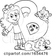 Poster, Art Print Of Black And White School Girl With A Letter B And Animals