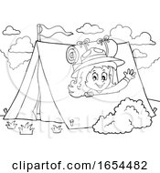 Poster, Art Print Of Black And White Girl Camping And Waving From Her Tent