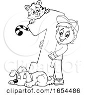 Poster, Art Print Of Black And White School Boy With Number 1 And Animals