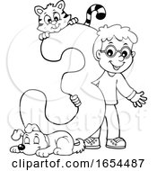 Poster, Art Print Of Black And White School Boy With Number 3 And Animals