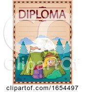 Poster, Art Print Of Diploma With A Girl Camping And Waving From Her Tent
