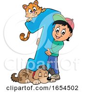 School Boy With Number 1 And Animals