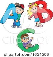 Poster, Art Print Of School Kids With Alphabet Letters