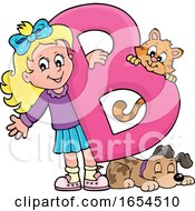 Poster, Art Print Of School Girl With A Letter B And Animals
