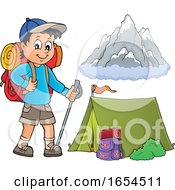 Boy Hiking On A Trail