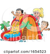 Kids Playing On A Summer Water Slide