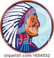 Poster, Art Print Of Old Native American Chief Headdress Circle