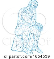 Poster, Art Print Of Nodes Or Mosaic Low Polygon Style Illustration Of A Future Man Sitting Thinking