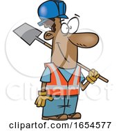 Poster, Art Print Of Cartoon Black Construction Worker Man With A Shovel