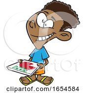 Cartoon Black Boy Carrying A Pizza Box by toonaday