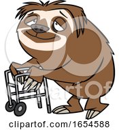 Cartoon Old Sloth Using A Walker