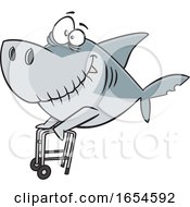 Poster, Art Print Of Cartoon Grandpa Shark With A Walker