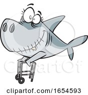 Poster, Art Print Of Cartoon Granny Shark With A Walker