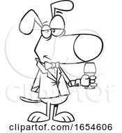 Cartoon Lineart Suave Dog With A Glass Of Wine