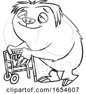 Poster, Art Print Of Cartoon Outline Old Sloth Using A Walker