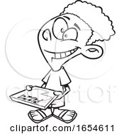 Poster, Art Print Of Cartoon Outline Black Boy Carrying A Pizza Box