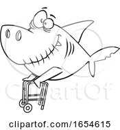 Poster, Art Print Of Cartoon Outline Grandpa Shark With A Walker