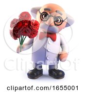 Crazy Mad Scientist Character With A Romantic Bouquet Of Flowers 3d Illustration