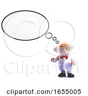Mad Scientist Professor Cartoon Character With Thought Bubble 3d Illustration