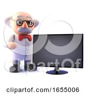 Mad Scientist Character With Flatscreen Hd Television Monitor Display