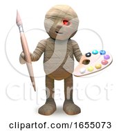 Funny Undead Egyptian Mummy Is A Great Painter With His Brush And Palette 3d Illustration