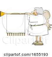 Poster, Art Print Of Cartoon Female Christmas Angel Blowing A Horn With A Banner