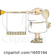 Poster, Art Print Of Cartoon Male Christmas Angel Blowing A Horn With A Banner