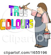 Cartoon Happy Female Painter Painting True Colors
