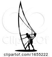 Poster, Art Print Of Silhouetted Black And White Kitesurfer Or Kiteboarder