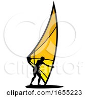 Silhouetted Kitesurfer Or Kiteboarder