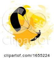Poster, Art Print Of Silhouetted Windsurfer Over Yellow And Orange