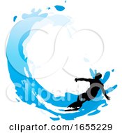 Poster, Art Print Of Silhouetted Surfer With A Blue Wave