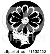 Black And White Grungy Profiled Girl Head With A Flower