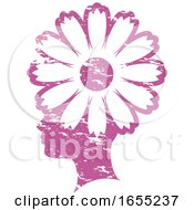 Pink Grungy Profiled Girl Head With A Flower