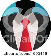 Poster, Art Print Of Round Vector Illustraton Of An Avatar In Suit With Red Tie On White Background