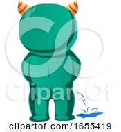 Green Monster With Horns Peeing Vector Illustration