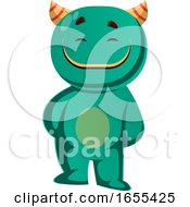 Poster, Art Print Of Vector Illustration Of A Green Monster That Is Satisfied