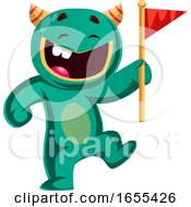 Green Monster Holding A Flag Vector Illustration