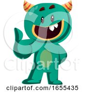Green Monster Giving Thumb Up Vector Illustration