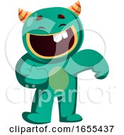 Poster, Art Print Of Green Monster In A Good Mood Vector Illustration