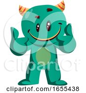 Poster, Art Print Of Green Monster Giving Two Thumbs Up Vector Illustration