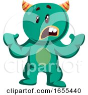 Green Monster Does Not Understand A Thing Vector Illustration