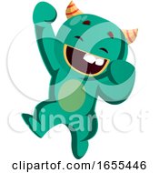 Green Monster Jumping Vector Illustration