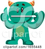 Poster, Art Print Of Green Monster With His Lips Zipped Vector Illustration