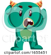 Poster, Art Print Of Green Monster Is Confused Vector Illustration