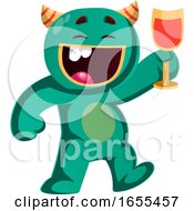 Green Monster Holding A Glass Cheering Vector Illustration