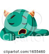 Cute Sleepy Green Monster Vector Illustration
